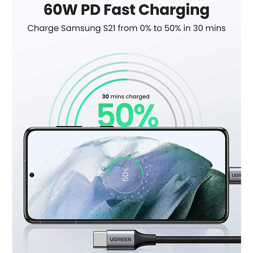 Cáp sạc nhanh Type C to Type C PD 60W Ugreen